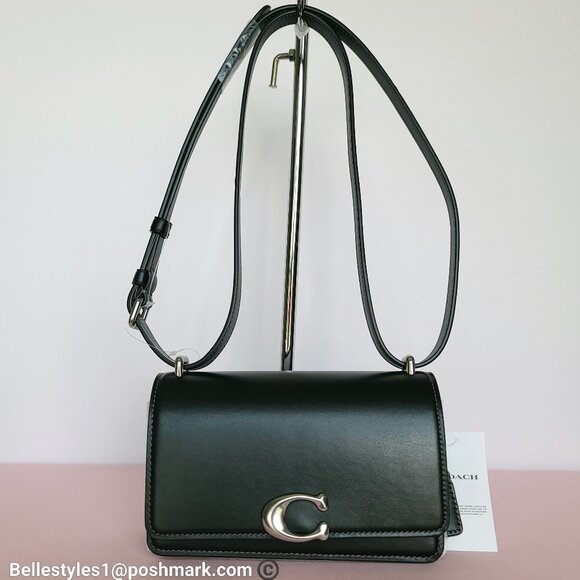COACH Bandit Luxe Refined Smooth Calf Leather Small Crossbody Bag- Black color ⭐ - Picture 5 of 16